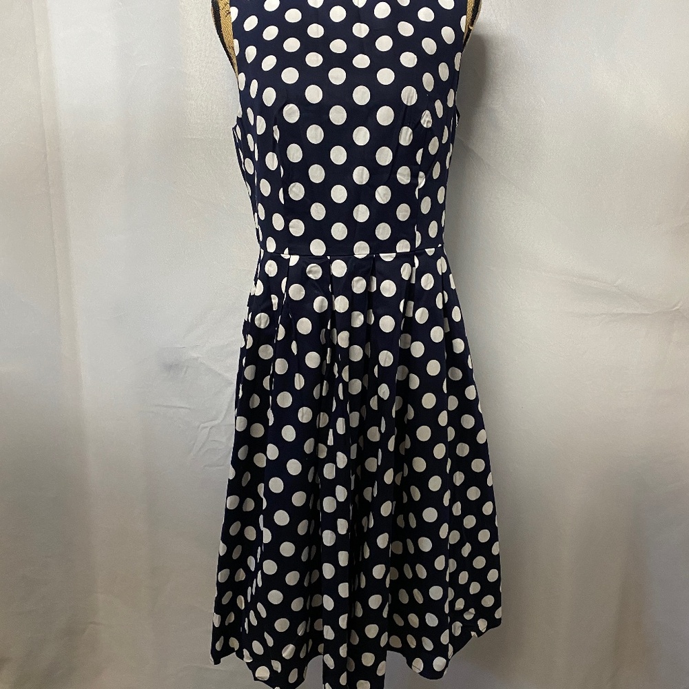 Women's Sleeveless Dress Navy & White Polka Dots Casual Cocktail NWT Size XL